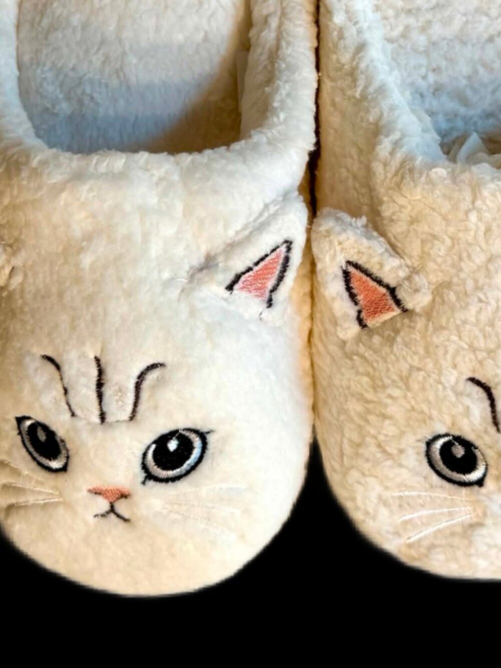 White Plush Cat Slippers Fuzzy Faux Fur Kitty Face House Shoes Unisex Size 8.5-9